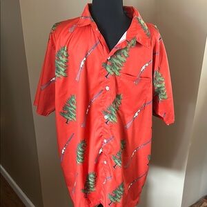 OAF Nation Tree Shirt Mens Large Orange‎ Button Up Short Sleeve Tree Floral Guns